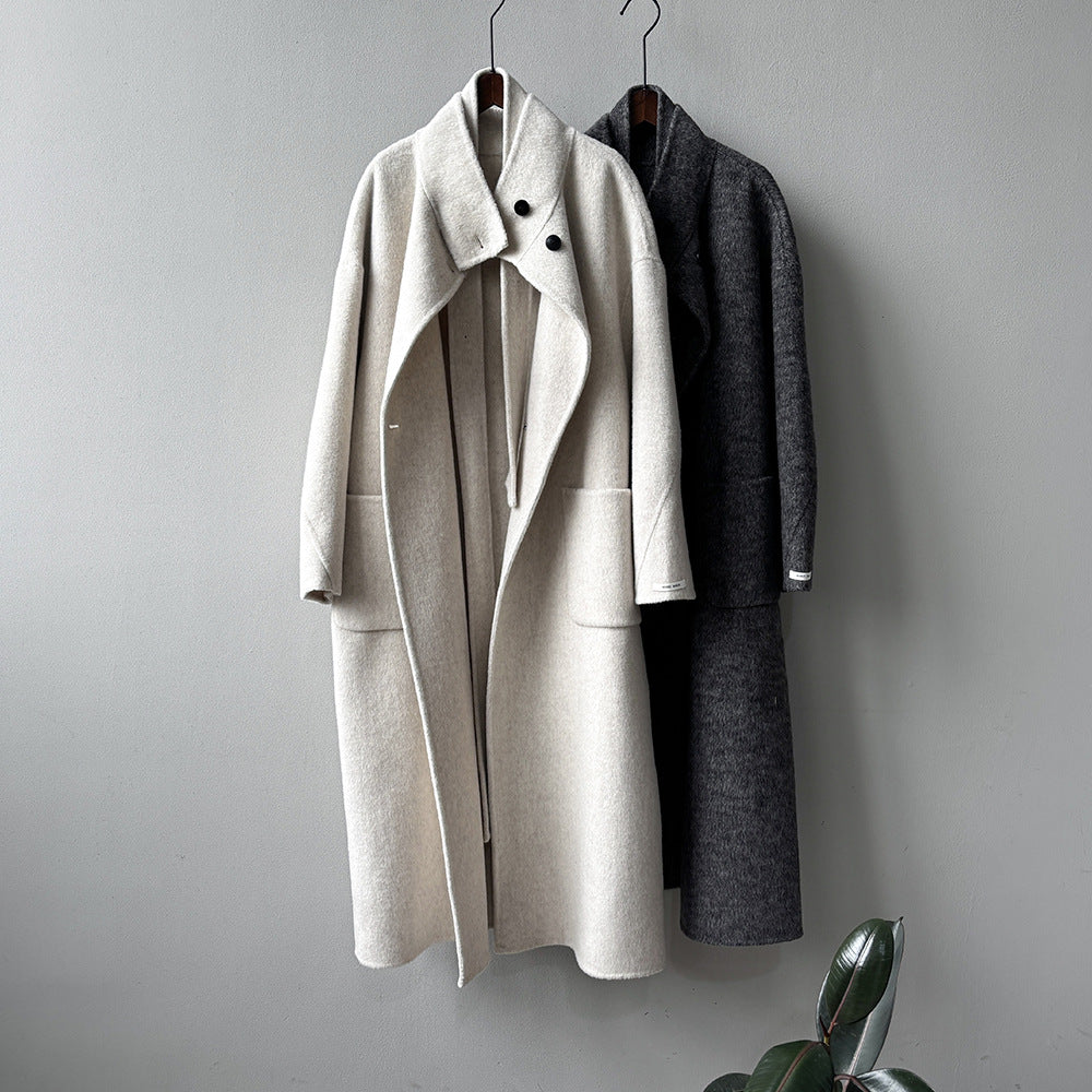 【Y25527】實拍高單質感雙面羊毛呢立領大衣（棉羊毛68%)251106