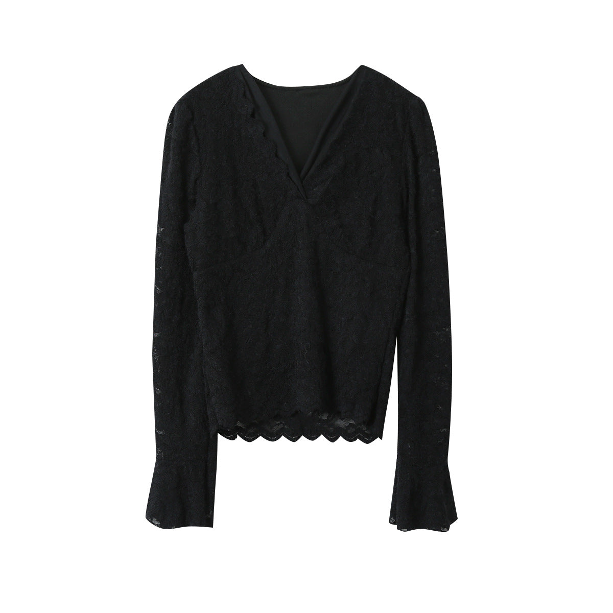 【LD3295】實拍法式喇叭袖加絨蕾絲衫251103