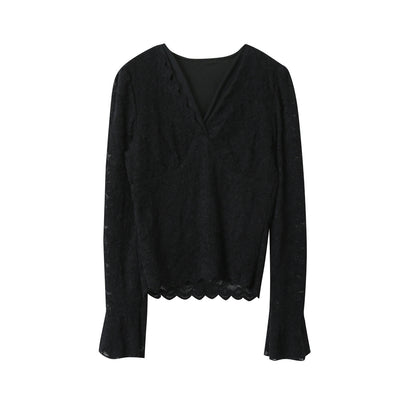 【LD3295】實拍法式喇叭袖加絨蕾絲衫251103