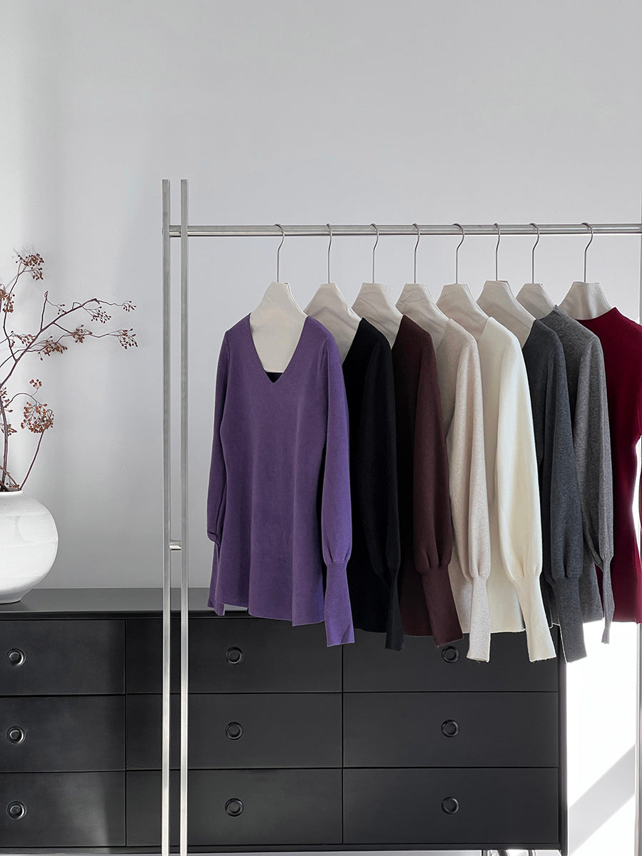 【cimz6652】實拍氣質半高領/V領燈籠袖極簡氣質針織衫251128