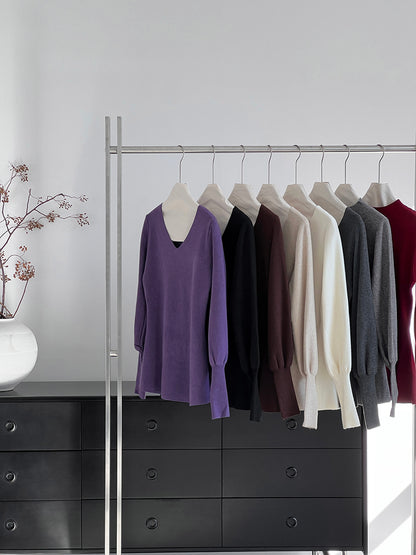 【cimz6652】實拍氣質半高領/V領燈籠袖極簡氣質針織衫251128