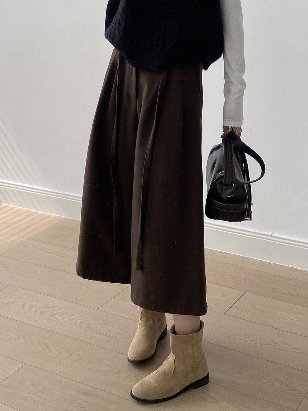 【Y82677】 實拍復古系帶加厚七分闊腿褲251023