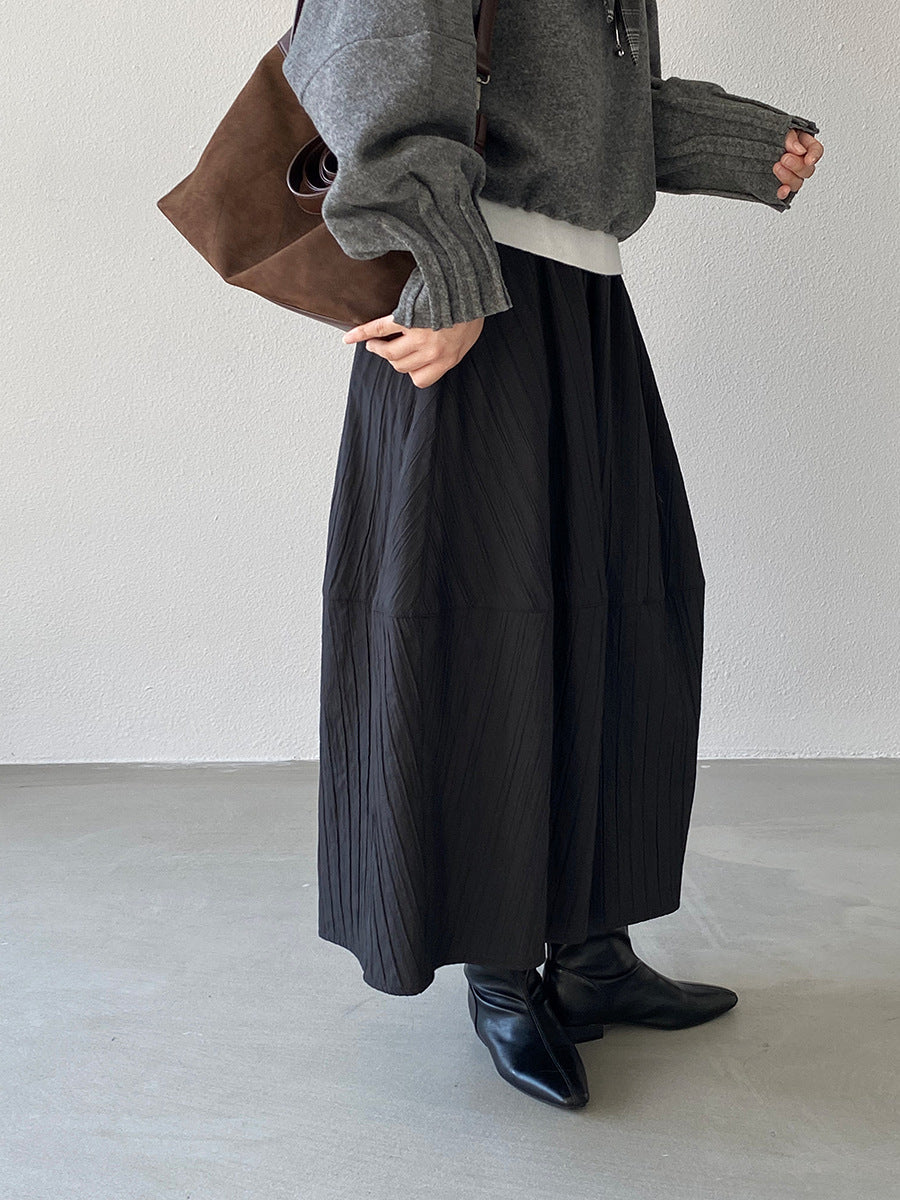 【cim1708】實拍秋冬法式寂靜高腰加厚微花苞A字裙251030