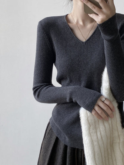 【YP313】實拍冬季氣質簡約v領針織衫251113