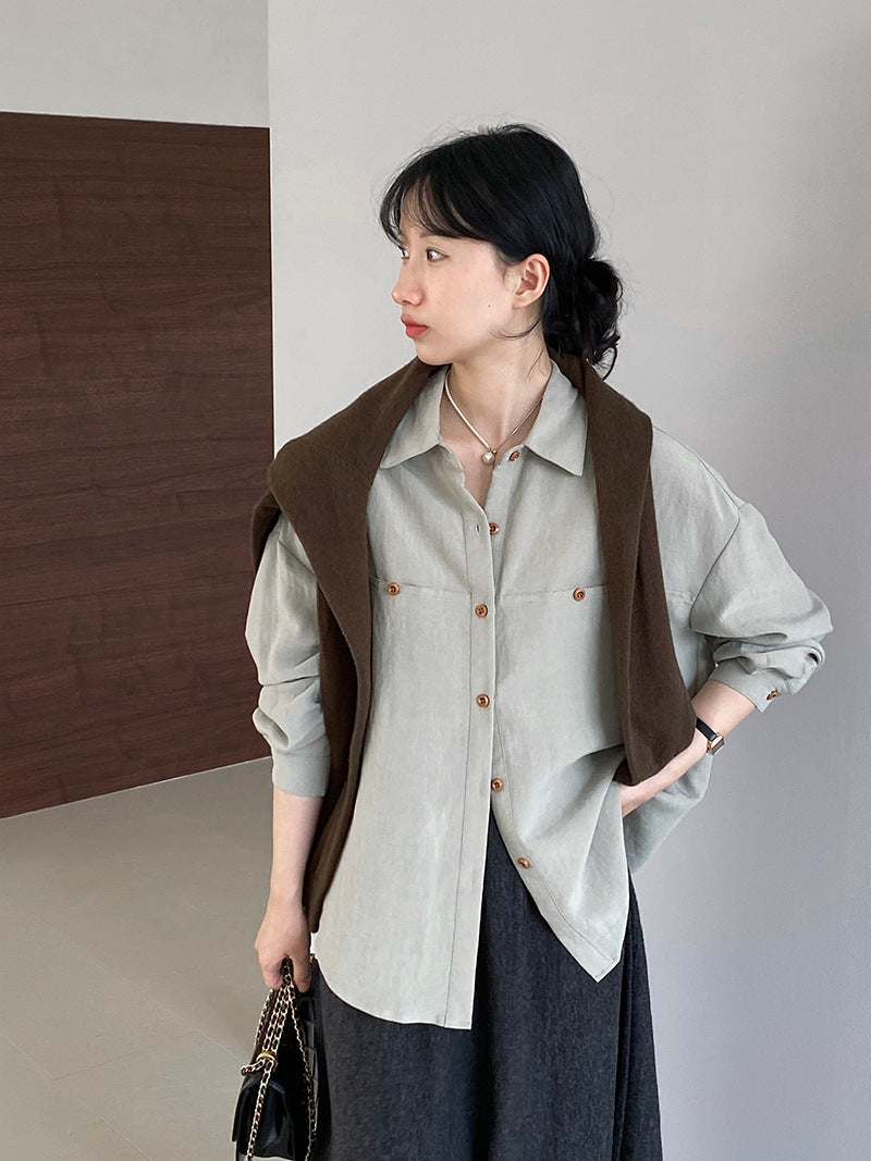 【cim6112】實拍韓國法式氣質天絲亞麻長袖襯衫251030