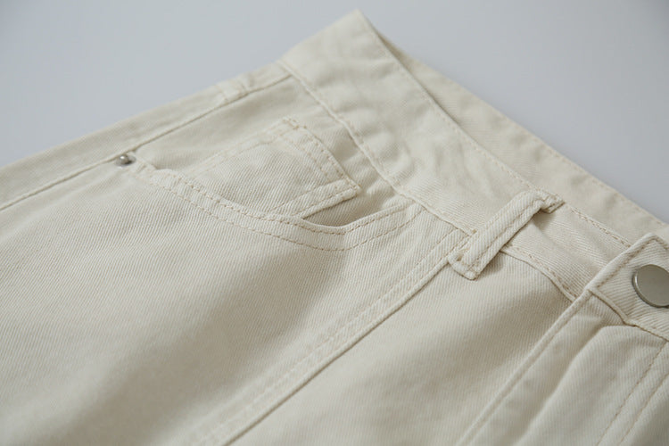 【LD11373】美式S~XL復古百搭👖水洗棉分割設計高腰顯瘦牛仔七分寬褲260630