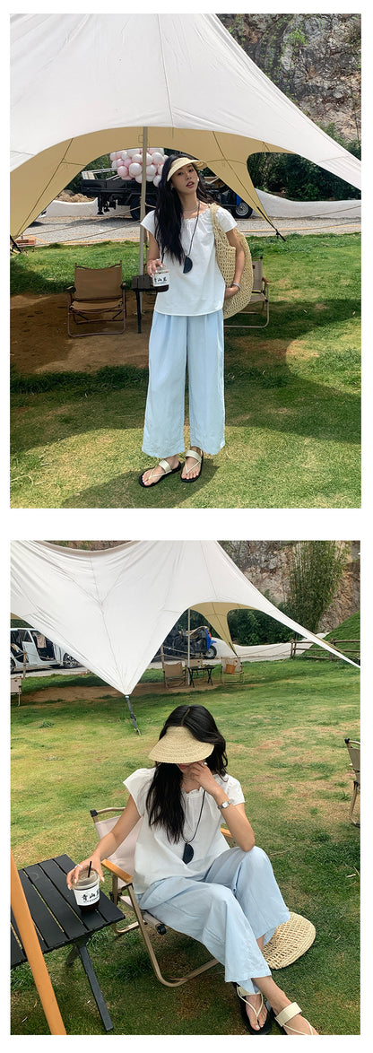 【H5196】實拍夏天超舒服的棉麻褶皺寬鬆闊腿褲250415