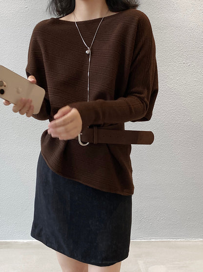 【cim9033】實拍韓系高級感長袖斜肩針織衫＋腰帶251030