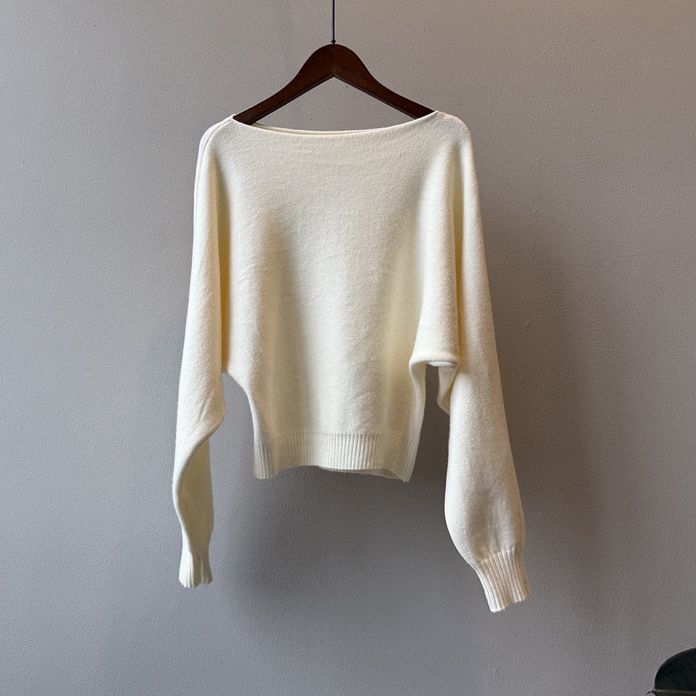 【YP2081】 實拍一字領斜肩慵懶針織毛衣251023