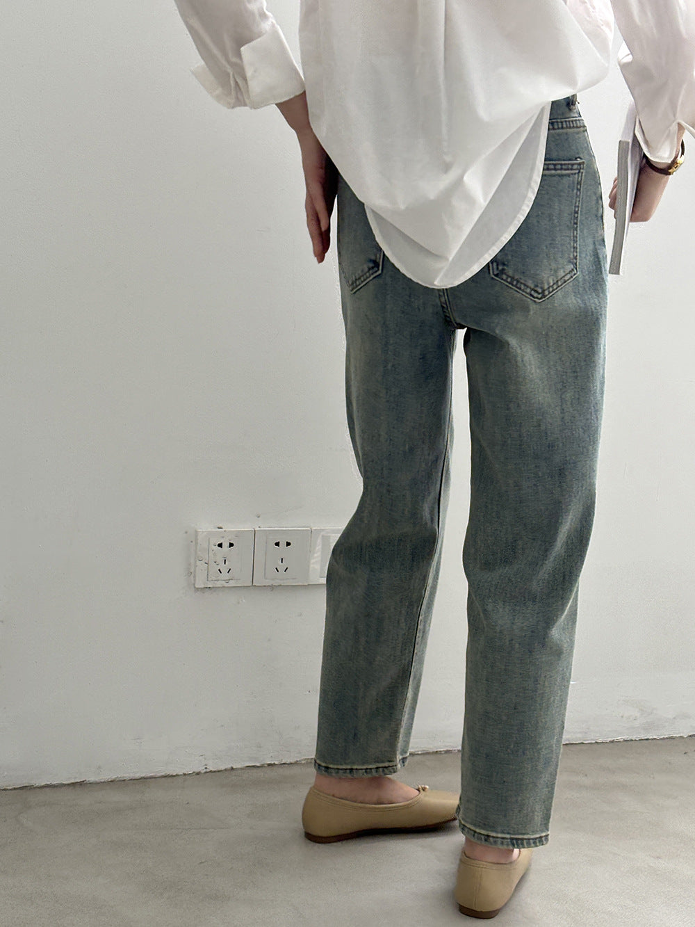 【YG8022】實拍韓國高腰寬鬆直筒牛仔褲240306