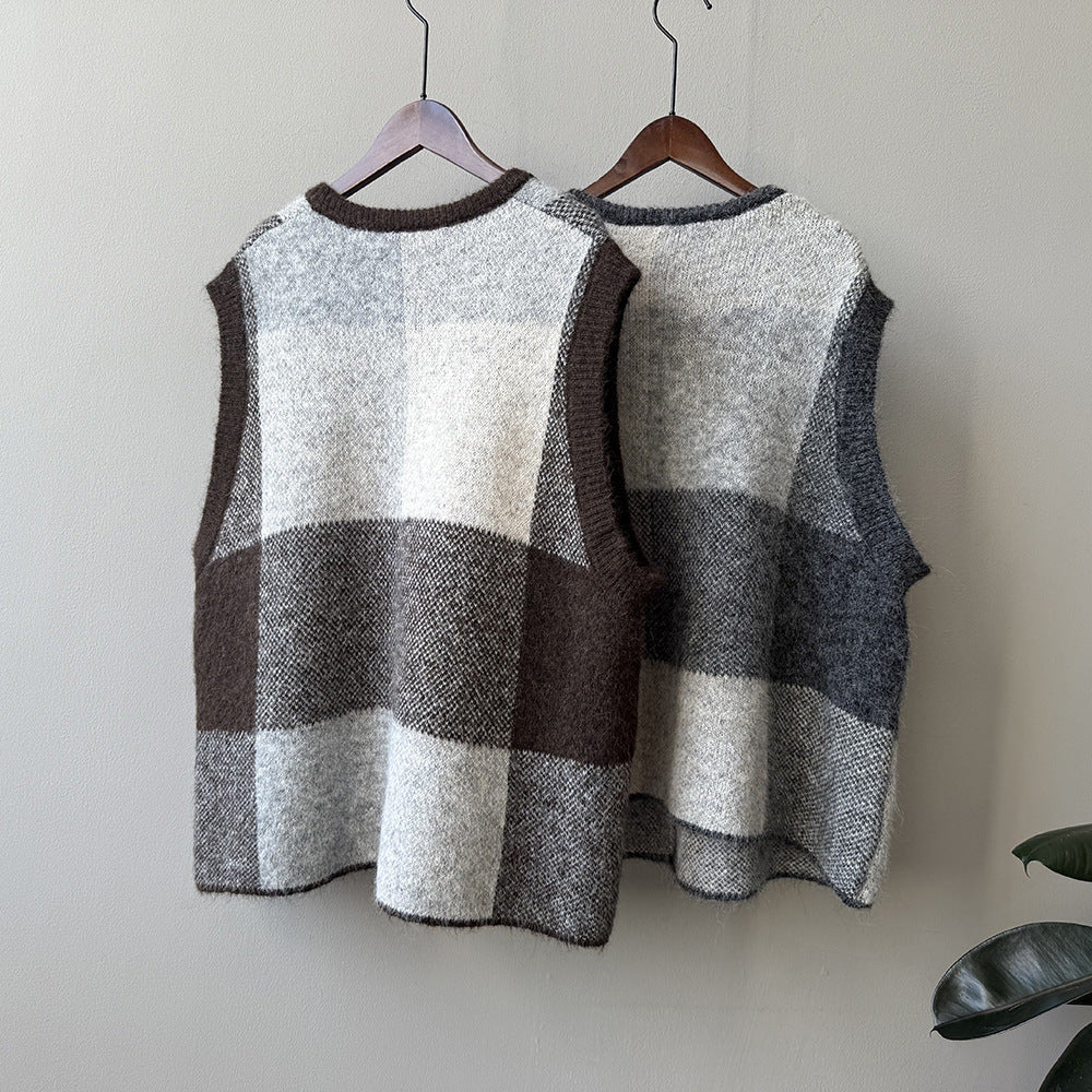 【YP2576】 實拍日系復古格子針織馬甲(含羊毛3%) 251023
