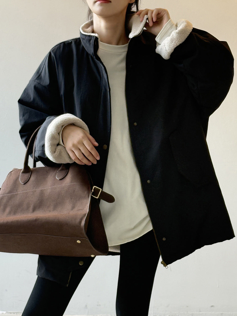 【Y82650】實拍立領帥氣內裡羊羔毛工裝外套251016