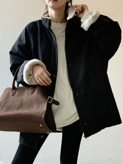 【Y82650】實拍立領帥氣內裡羊羔毛工裝外套251016