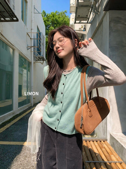 【LNM8599】檸檬家極簡肌理感・木耳邊圓領長袖針織衫260916
