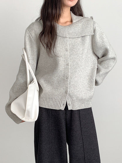 【LD11002】實拍秋冬法式設計感斜領針織毛衣外套251110