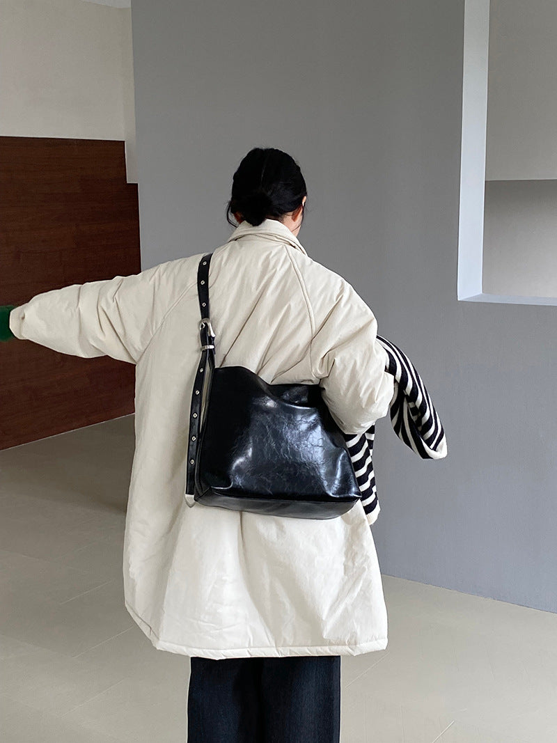【cimz1235】 雪山奶糖 Muji 風輕薄初冬簡約廓形寬鬆棉服外套260108