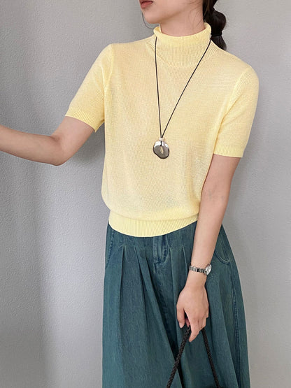 【cimz0663】實拍四季隨意搭☁️韓系半高領顯瘦短袖針織T恤/上衣260409