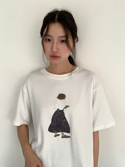 【LD3244】實拍文藝女孩磨毛短袖T恤251006