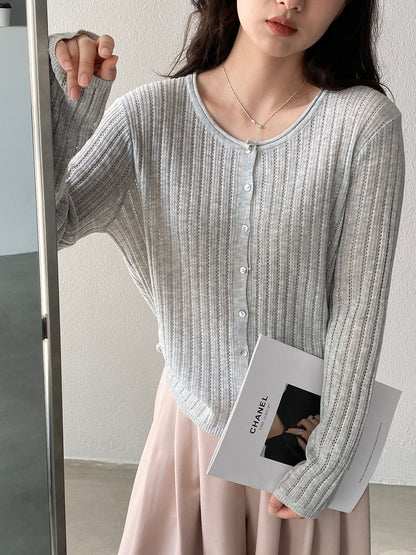 【cimzW6005】早春韓系溫柔☁️捲邊領鏤空薄款羊毛針織小外套/罩衫260319