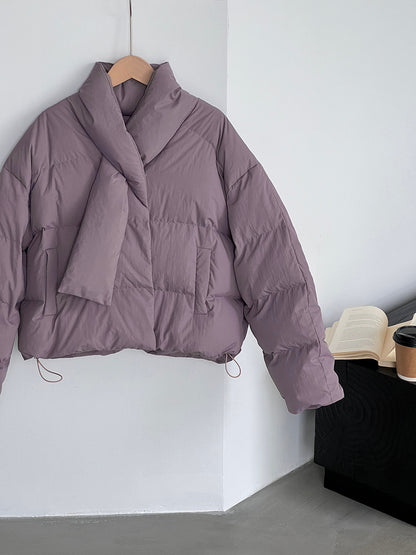 【cimz6385】實拍氣質芋色保暖白鴨絨外套＋圍脖（白鴨絨90)251120