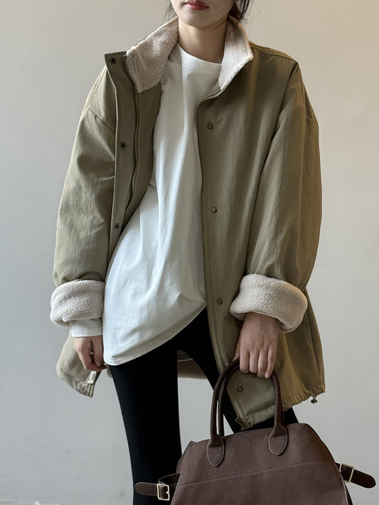 【Y82650】實拍立領帥氣內裡羊羔毛工裝外套251016