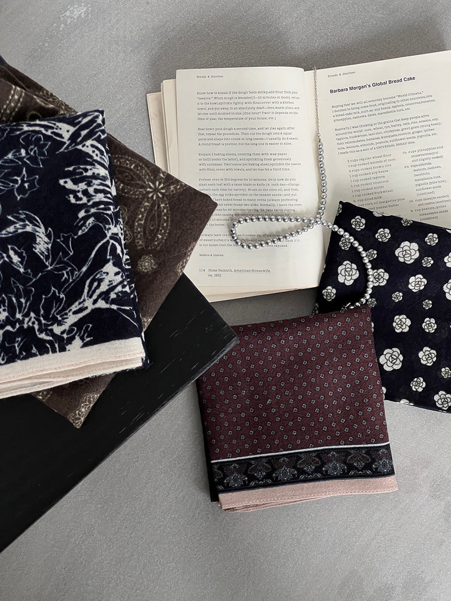 【cim865】實拍黑標100綿羊毛復古山茶花小方巾法式頭巾圍巾 251030