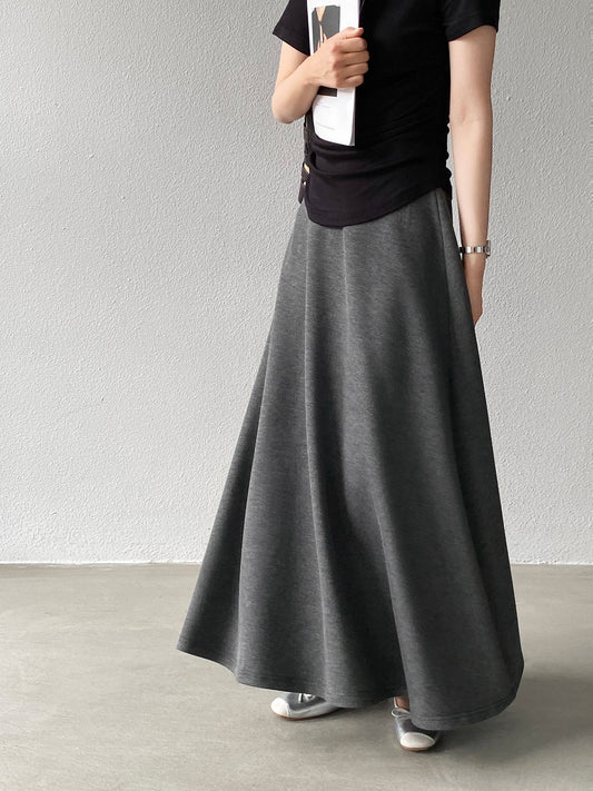 【cimz1812】實拍一秒變紙片人✨高腰顯瘦遮胯灰色A字傘擺長裙

260409