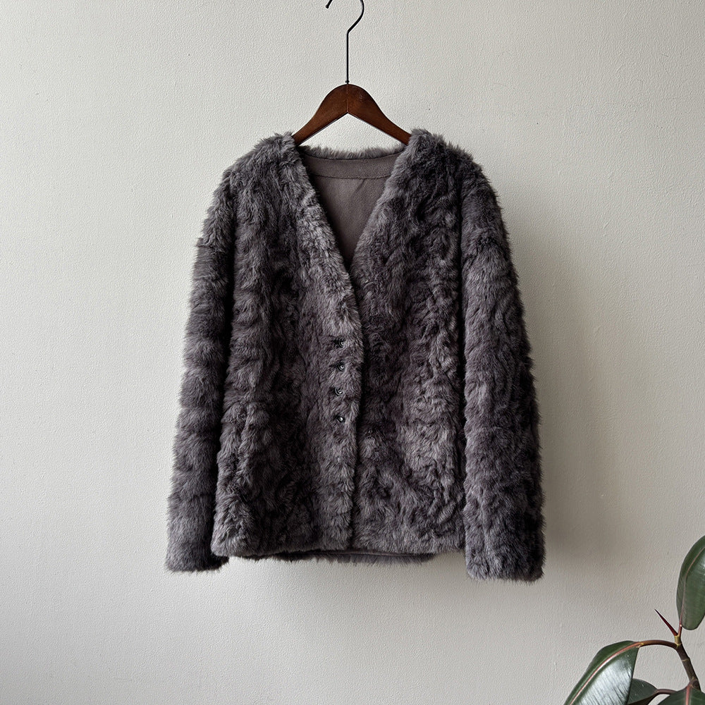 【YH707】實拍高質感毛茸茸仿皮毛保暖一体毛绒外套＋圍巾251113