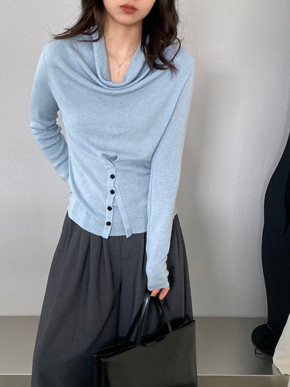 【cimzM946】氣質慵懶超顯白✨設計感垂墜領一字肩露肩顯瘦針織上衣260319