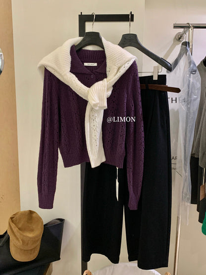 【LSC1072】檸檬簍空polo領針織開衫251117