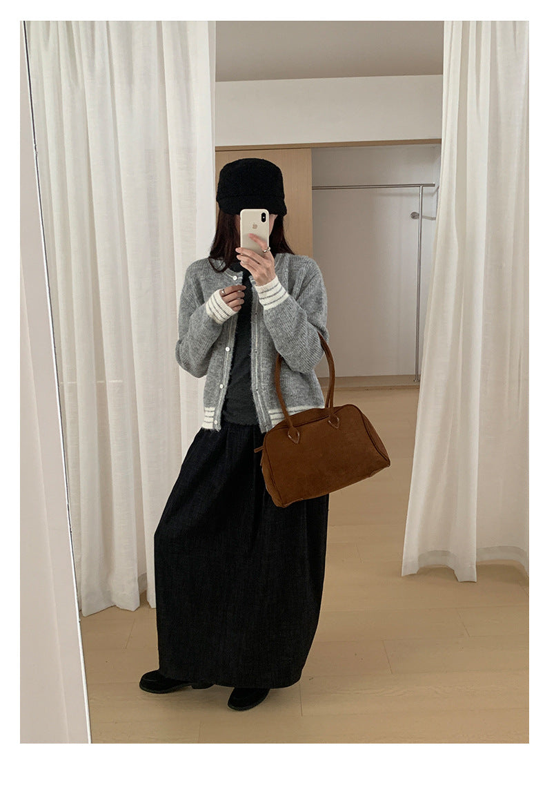【H561】實拍秋冬簡約鬆緊腰後開叉裙251021