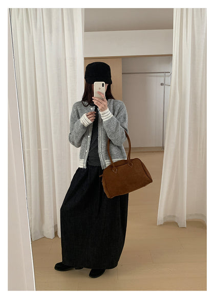 【H561】實拍秋冬簡約鬆緊腰後開叉裙251021