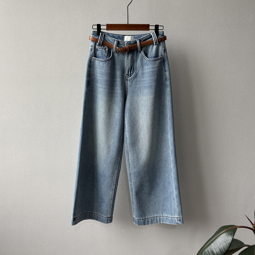 【Y981316】實拍S~XL冬季高腰加絨直筒牛仔褲含腰帶251106