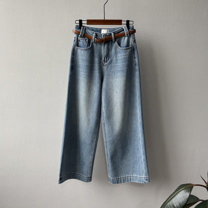 【Y981316】實拍S~XL冬季高腰加絨直筒牛仔褲含腰帶251106