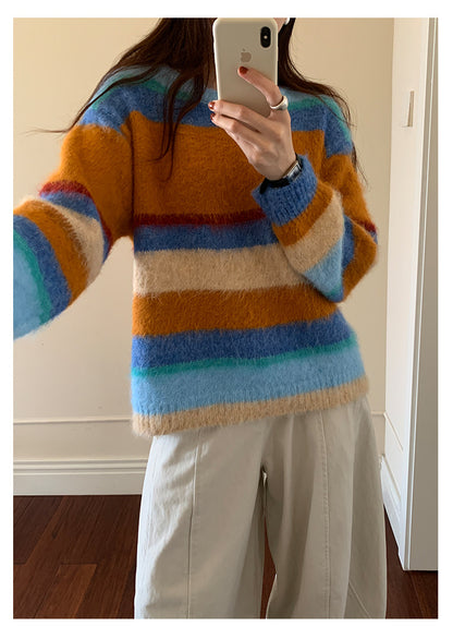 【H5522】實拍韓系街頭絨毛彩色針織毛衣251125