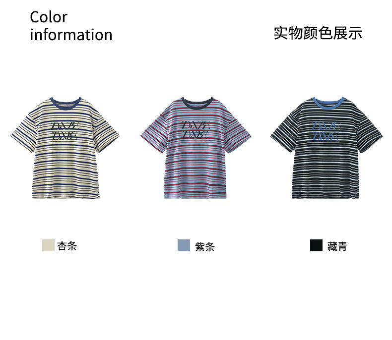 【H5258】實拍夏季韓系條紋撞色圓領T恤250513