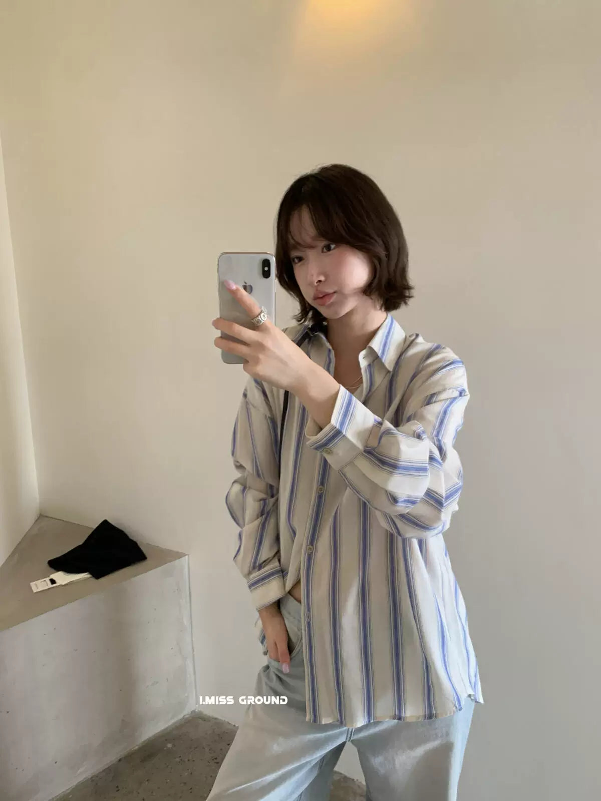 【LR70869】IMISS 日雜復古風🌾時髦百搭條紋棉麻顯瘦翻領長袖襯衫260323