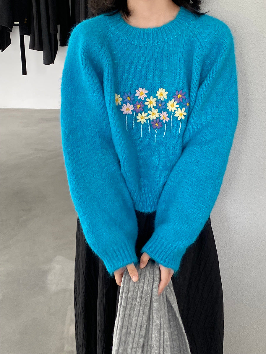 【cimz1394】實拍清新手工立體刺繡小花羊毛針織毛衣（羊毛8%)251128