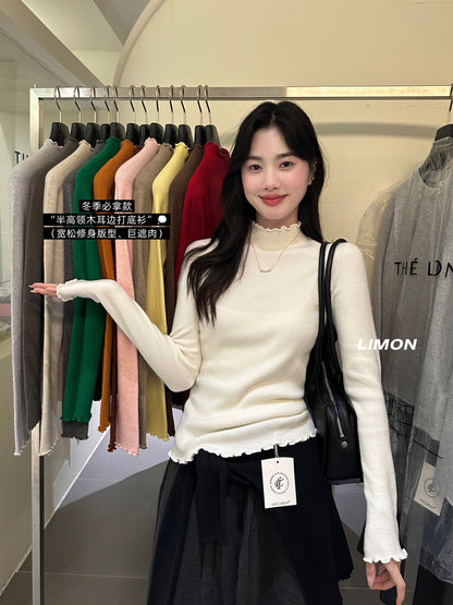 【LDF006】檸檬家親膚絨木耳邊半高領長袖針織衫251117