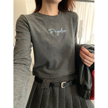 【H5482】實拍磨毛舒適質感刺繡長袖T恤251109