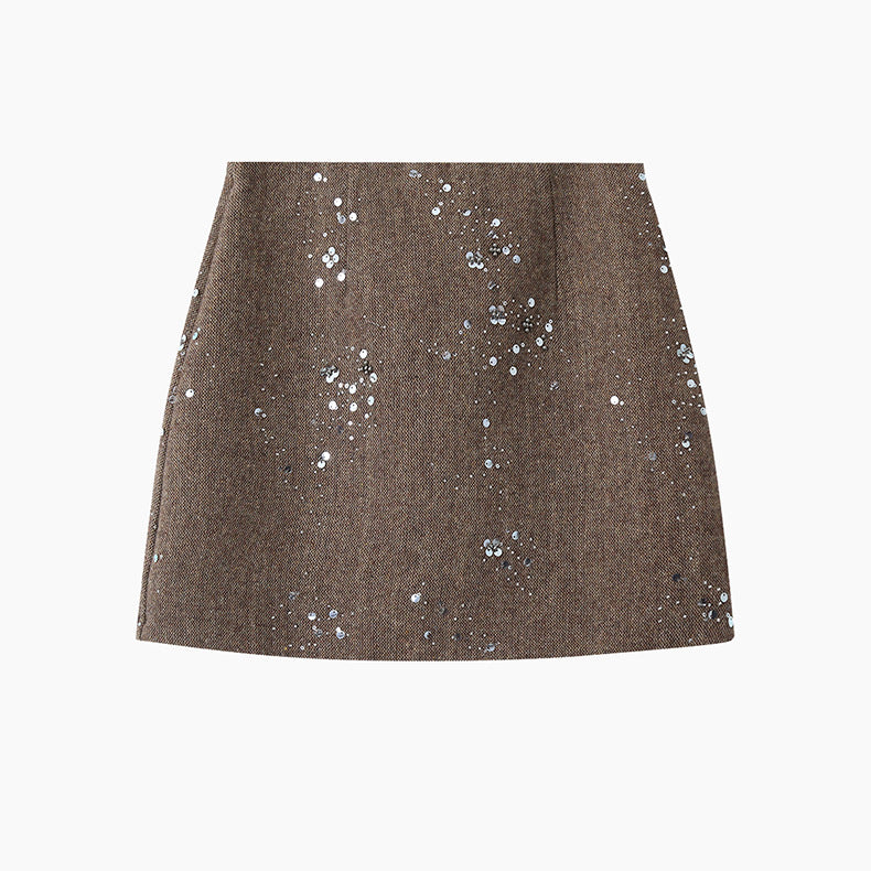 【LD11045】實拍S~XL法式重工時髦毛呢亮片短裙251202