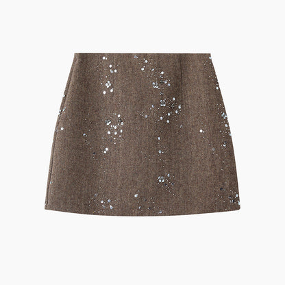 【LD11045】實拍S~XL法式重工時髦毛呢亮片短裙251202