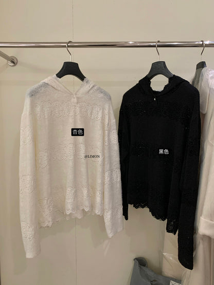 【L9359】實拍檸檬秋冬重工鈎花蕾絲寬鬆連帽蕾絲衫251117