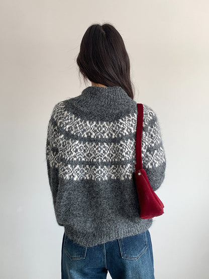 【LD11004】實拍兔絨毛混紡費爾島針織毛衣半拉鏈大翻領251110