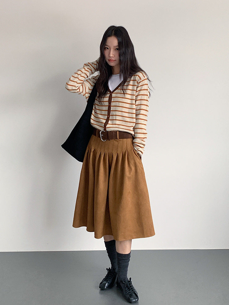 【LD11016】實拍冬季復古麂皮絨A字裙251110