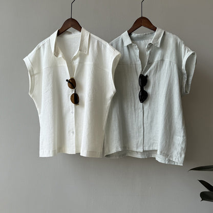 【Y82315】 質感純亞麻襯衫｜法式蓋肩袖寬鬆上衣260813