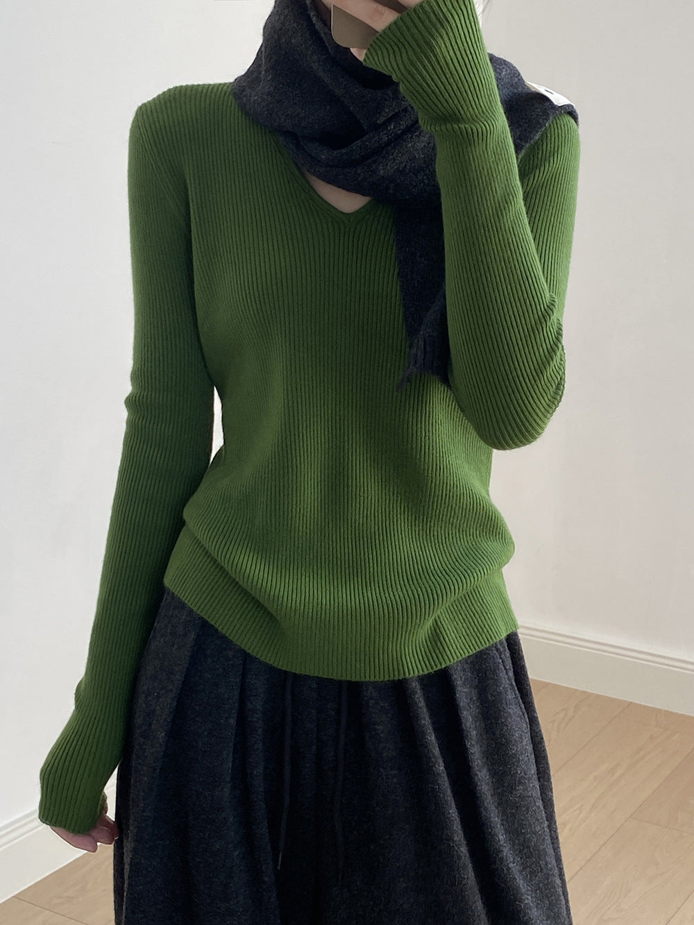 【YP313】實拍冬季氣質簡約v領針織衫251113