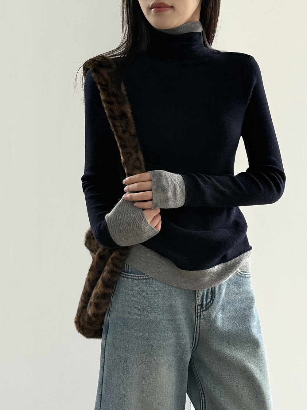 【Y352】實拍撞色高領針織衫（含羊毛10%)
251106