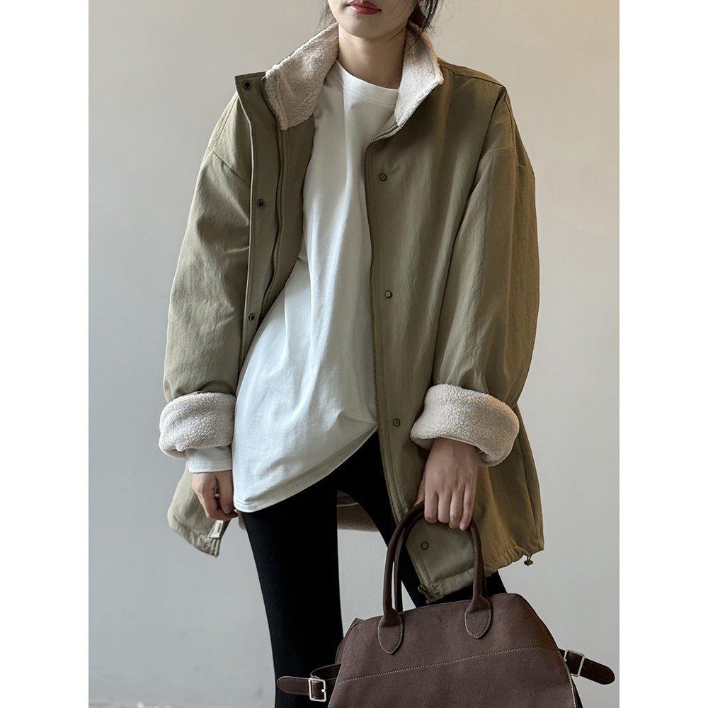 【Y82650】實拍立領帥氣內裡羊羔毛工裝外套251016