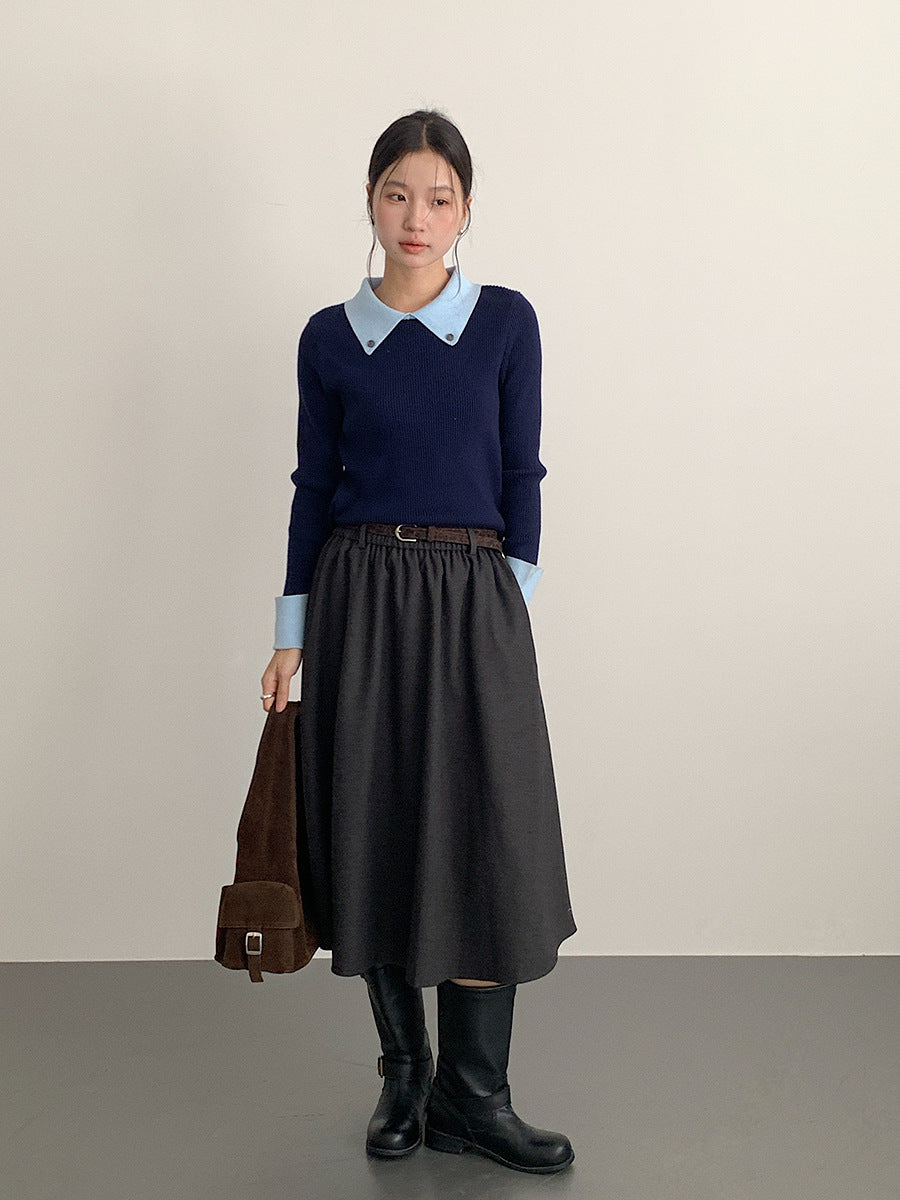 【LD11034】實拍毛呢超顯瘦保暖高腰大裙擺a字裙251124